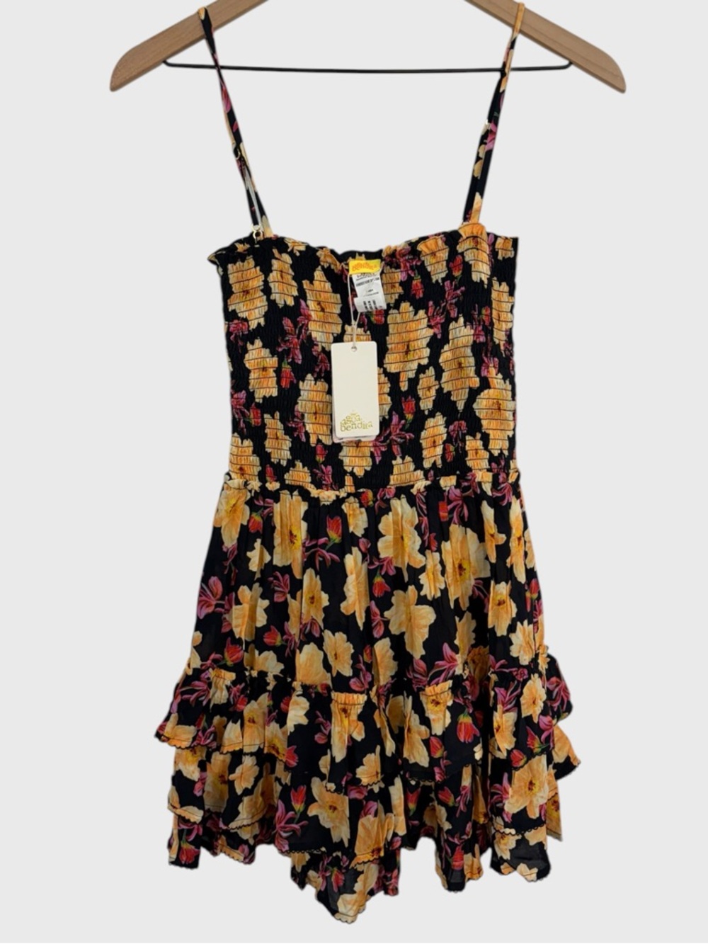 Agua Bendita NWT Black Yellow Pink Alamy Mini Dress Size Small